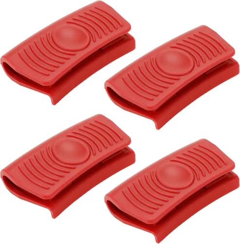 Sscon 2 pares de asas calientes de silicona para ollas de resistencia al calor, agarres de soporte para sartén de hierro fundido (rojo)