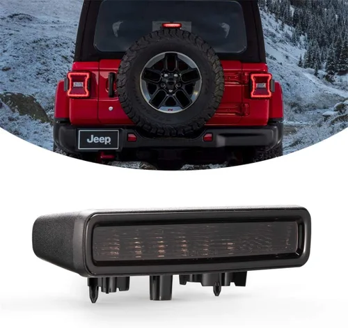 Kiwi Master Tercera luz de freno LED para Jeep Wrangler JL/4xe 2018-2026 Accesorios Tercera luz de freno de montaje alto (lente humo de carcasa