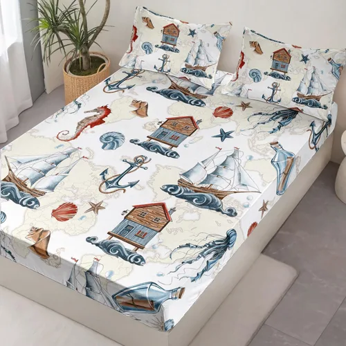 Miniatura 2 de HOSIMA Ropa de cama náutica, sábana bajera ajustable de anclaje de velero, cama individual en una bolsa para niños, decoración de habitación