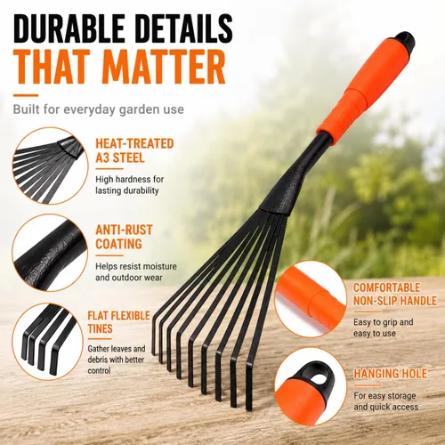 Miniatura 4 de Finder Rastrillo de mano, herramienta de mano de jardinería de 15.6 pulgadas con mango ergonómico y agujero para colgar para almacenamiento