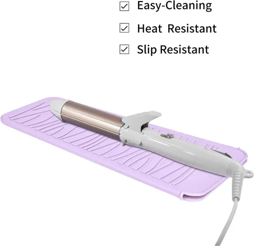 Miniatura 3 de Alfombrilla de viaje de silicona resistente al calor para plancha de pelo (1 paquete, rosa malva, 11 x 5.3 pulgadas)