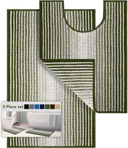 Miniatura 8 de Juegos de Alfombras y Tapetes para Baño, Juego de Alfombra de Baño de Felpilla Gruesa Absorbente de 2 Piezas Antideslizante, Tapetes Suaves
