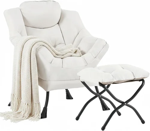 Miniatura 18 de Silla perezosa acogedora y otomana, juego grande de silla de descanso contemporánea, sillón tapizado de ocio para lectura para dormitorio, sala