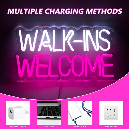 Miniatura 5 de Walk Ins - Letrero de neón de bienvenida para decoración de pared, luces LED para sala de estudio, decoración de negocios, luz de neón