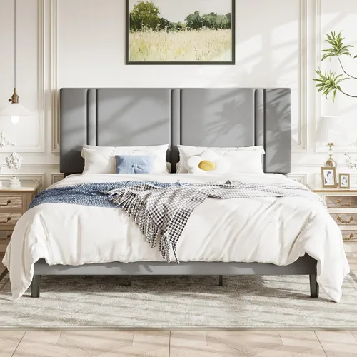 Miniatura 17 de Allewie Marco de cama de plataforma de tamaño matrimonial con cabecera ajustable, tapizado de terciopelo de felpa, canal vertical acolchonado, Negro