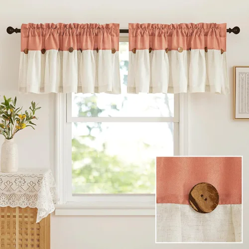 Miniatura 11 de NICETOWN Cenefa con textura de lino para ventana de cocina y sala de estar, filtrado de luz, estilo campestre bohemio, con bolsillo para barra, 2
