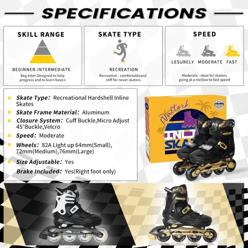 Miniatura 6 de MammyGol Patines en línea para niños y niñas jóvenes, patines ajustables de 4 tallas con ruedas intermitentes de PU, patines en línea agresivos