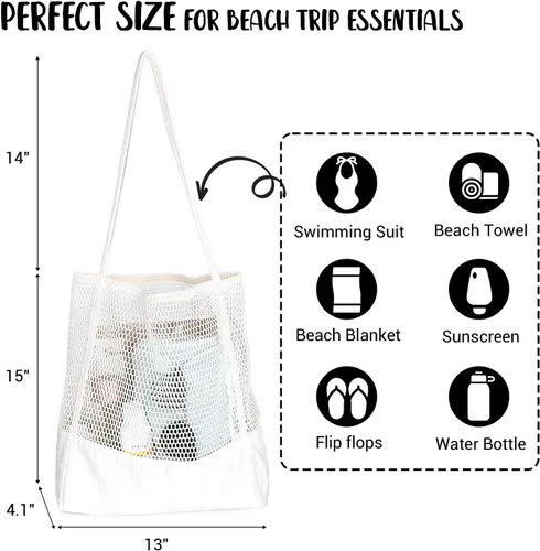 Miniatura 4 de Zingtto - Bolso de playa de malla de lona, bolso de hombro plegable para playa