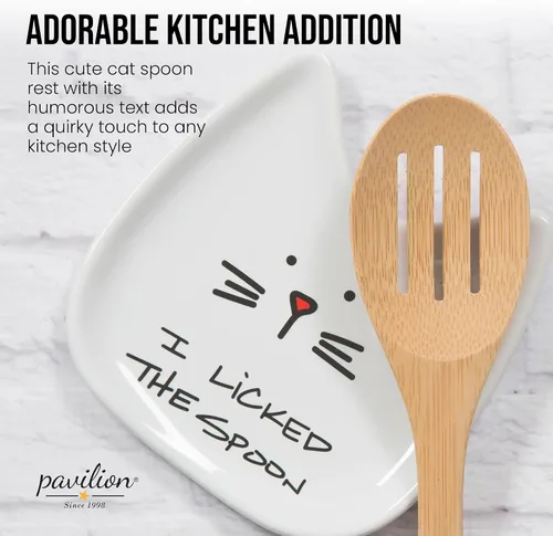 Miniatura 2 de Pavilion Gift Company Blobby Cat plato apoya cucharas "I Licked the Spoon" de 5 pulgadas, color blanco
