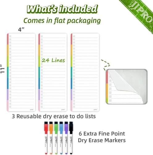 Miniatura 4 de JJPRO Calcomanías coloridas reutilizables para pizarra blanca, 4 x 11 pulgadas, paquete de 3 para todas las superficies lisas, no magnéticas, se