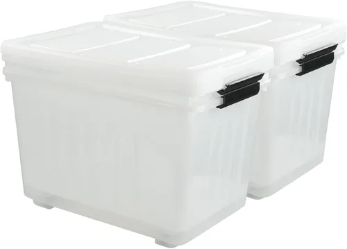 Miniatura 7 de Contenedores de almacenamiento transparentes de 70 L, paquete de 4, contenedores de almacenamiento apilables de plástico con tapas y ruedas, sin BPA