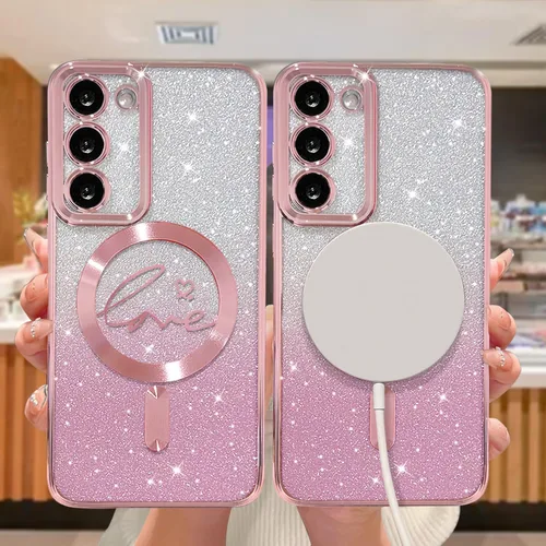 Miniatura 291 de ZONRW - Funda para Samsung Galaxy S22 Ultra magnética, para mujeres y niñas, cubierta trasera suave, lujosa, con corazón de amor, bling, degradado