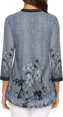 Miniatura 3 de Timeson Blusas de manga 34 para mujer, cuello en V, camisas de vestir de malla de doble capa