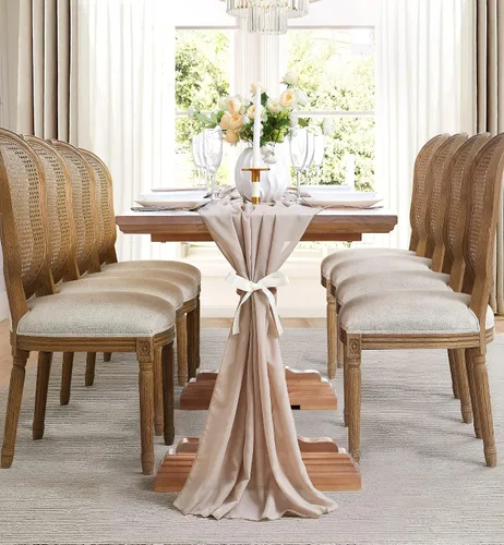 Miniatura 7 de WARM HOME DESIGNS Tela de gasa beige de 35 x 120 pulgadas. Utiliza material de gasa de lujo como camino de mesa, decoración de arco de boda, bufanda