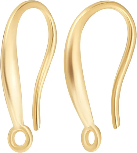 Beebeecraft 1 caja de 30 ganchos para aretes franceses, chapados en oro de 24 quilates, ganchos de alambre con lazo para colgar peces para hacer