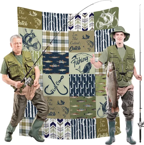 Manta de Tiro de Pesca con Mosca, Divertido Regalo de Cazador de Peces para Niños y Adultos, Manta de Tiro de Collage de Pesca de Felpa Suave para