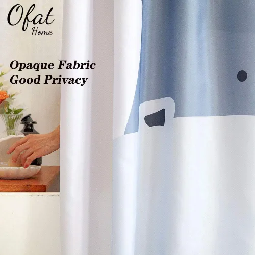 Miniatura 6 de Ofat Home Bonita cortina de ducha de hipopótamo de dibujos animados para baño con ganchos, no necesita forro, impermeable, lavable, 72 x 72 pulgadas