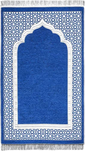 Miniatura 8 de Alfombra de oración islámica elegante con patrón de mezquita fina, manta portátil musulmana Ramadán Eid, alfombra de regalo turca, color negro, 1