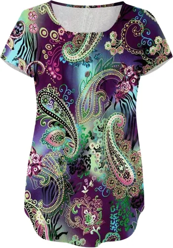 Miniatura 5 de Womens Tops Hide Belly Tunic 2023 Summer Short Sleeve T Shirts Cute Flowy Henley Tshirt Casual Dressy Blouses For Leggings