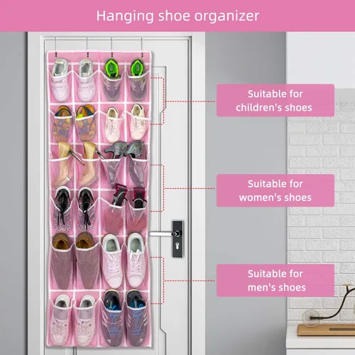 Miniatura 3 de SAVERHO Organizador colgante de zapatos, organizador de zapatos sobre la puerta con 24 bolsillos de malla transpirable para hombres, mujeres