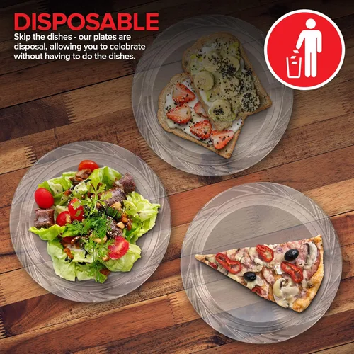 Miniatura 6 de Stock Your Home 240 unidades, platos de plástico transparente de 7 pulgadas, flexibles, platos desechables resistentes para fiestas, para recepción