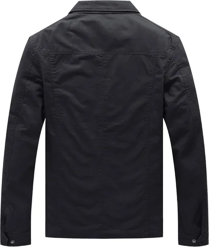Miniatura 2 de Chaqueta WenVen con solapa, estilo militar, de algodón de lona, casual, para hombre