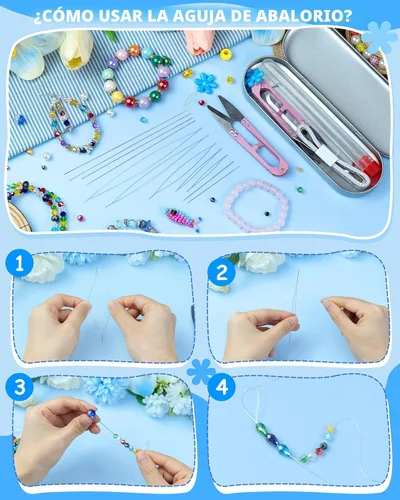 Miniatura 4 de FIVEIZERO Juego de 21 Agujas para Cuentas, 6 Tamaños de Agujas para Cuentas de Semillas de Ojo Grande, Juego de Agujas para Cuentas Plegables