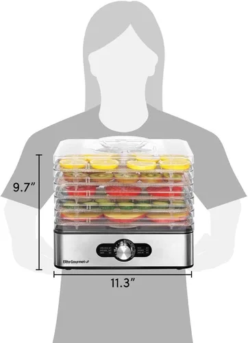 Miniatura 7 de Elite Gourmet EFD3321 Deshidratador de alimentos, bandejas de acero inoxidable controles de temperatura ajustables, Jerky, hierbas, frutas