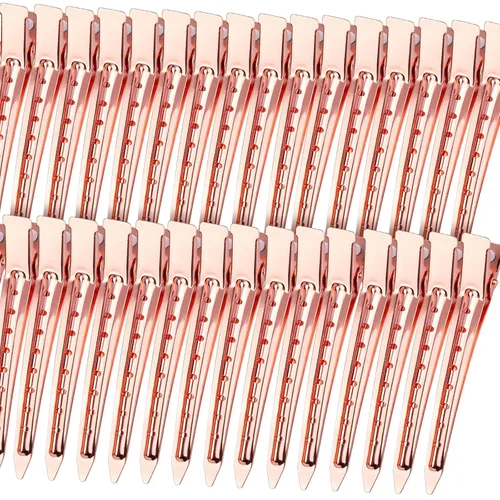 Miniatura 10 de YGDZ Pinzas de pico de pato, 30 pinzas de pelo de cocodrilo de metal de 3.5 pulgadas con agujeros, pinzas para el cabello para seccionar peinados