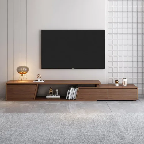 Miniatura 2 de homary Soporte de TV para sala de estar, consola de TV reversible extensible, centro de entretenimiento minimalista con 3 cajones, configuración