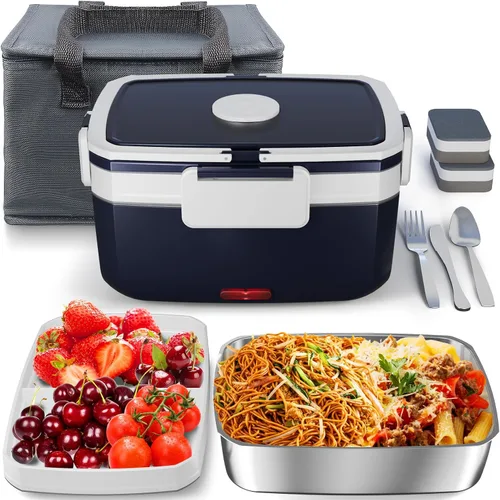 Miniatura 10 de Sitlais Lonchera eléctrica con calefacción para hombres, calentador de alimentos portátil para automóvil, camión, 90 W, lonchera autocalentable