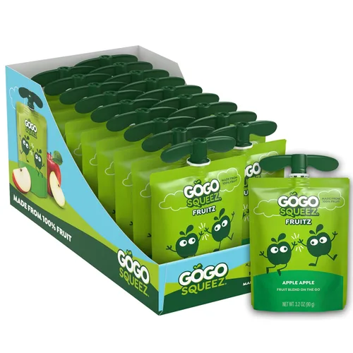 GoGo squeeZ Puré de manzana y puré de fruta, manzana manzana, 3.2 onzas (paquete de 18), aperitivos de fruta sin azúcar para niños, sin gluten, sin