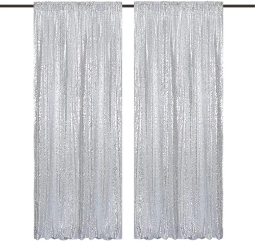 Miniatura 8 de Cortinas de fondo de lentejuelas negras con purpurina de 2 x 8 pies, 4 paneles para decoración de bodas, fiestas de cumpleaños, despedidas de Negro