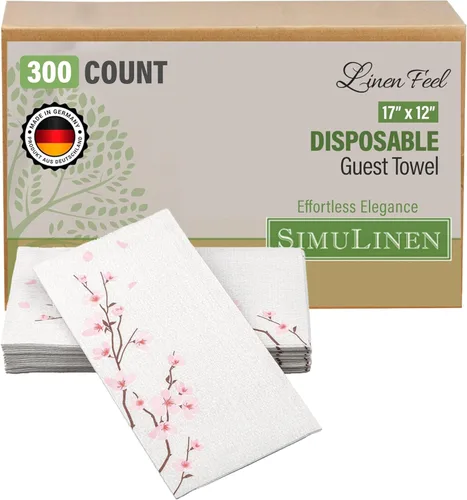 Miniatura 16 de SimuLinen Toallas de mano desechables de jardín azul con flores para baño, toallas para invitados de un solo uso con tacto de lino, papel de seda
