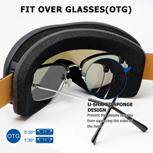 Miniatura 3 de AVV OTG – Gafas de esquí para hombres y mujeres con lente de doble capa antivaho, UV400, gafas de nieve para snowboard, moto de nieve y patinaje