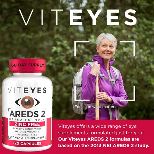 Miniatura 2 de Viteyes AREDS 2 Soporte macular sin zinc, cápsulas naturales sin alérgenos con vitamina E, vitamina C, luteína y zeaxantina, sin zinc, sin cobre