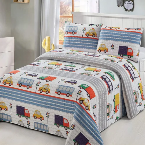 Miniatura 7 de Kids Zone Collection - Juego de colcha acolchada para niños y adolescentes, diseño de baloncesto y fútbol, azul marino y blanco, tamaño individual