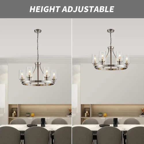 Miniatura 5 de Lanhall - Lámpara moderna de 6 luces para comedor, lámpara de techo en níquel cepillado para cocina, candelabro colgante con pantalla de vidrio