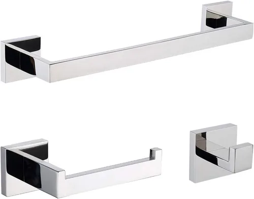 TASTOS Juego de accesorios de baño cromados de 3 piezas, soporte de acero inoxidable de alta calidad, soporte para papel higiénico de 16 pulgadas,