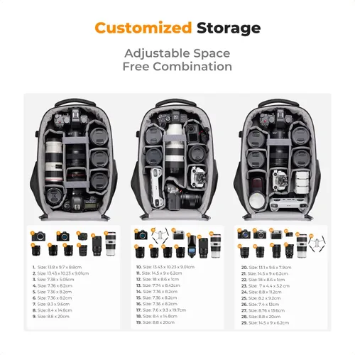 Miniatura 3 de K&F CONCEPT Mochila para cámara, funda rígida para cámara DSLR con compartimento para laptop de 15-15.6 pulgadas, estuche impermeable para cámara