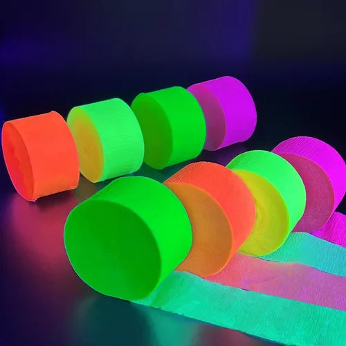Miniatura 9 de Decoración de serpentina de fiesta de luz negra de 420 pies, 4 rollos de papel crepé brillante, fluorescente, reactivo a los rayos UV, suministros