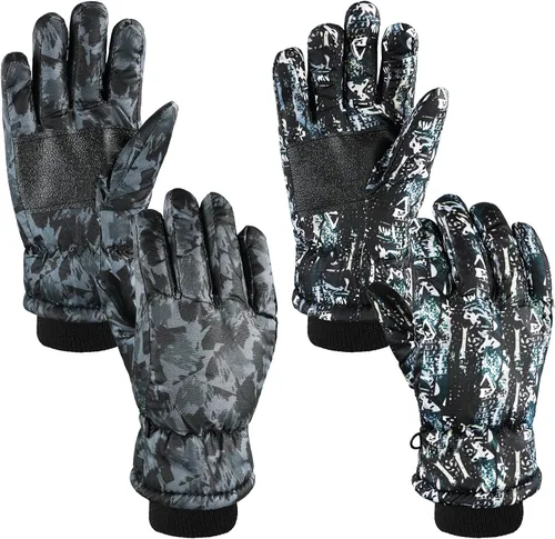 SATINIOR 2 pares de guantes impermeables para niños, guantes de nieve cálidos para invierno, guantes de esquí para niños y niñas, resistentes al