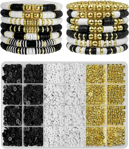 Miniatura 9 de Kit de Fabricación de Pulseras ClaBead 3200 Piezas, Kit de Pulseras de Cuentas de Arcilla con Cuentas de Oro y Cuentas de Plata (Tono Tierra)
