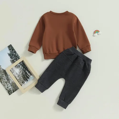 Miniatura 3 de Conjunto de ropa para bebé niño con capucha y pantalones de cintura elástica, lindos trajes de otoño e invierno