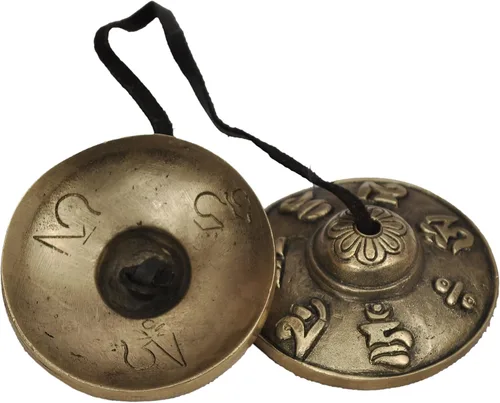 Miniatura 3 de Dharma Store - Platillos tibetanos de Tingsha - 2.4 in - Símbolos de zumbido de melena OM Padme en relieve