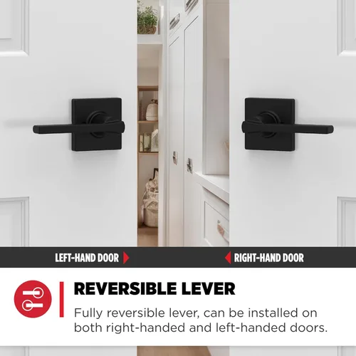 Miniatura 5 de Kwikset - Manija de puerta falsa Casey, palanca de un lado para armarios, puertas dobles francesas y despensa, palanca interior reversible de Negro