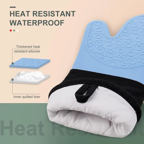 Miniatura 2 de sungwoo Guantes de horno de silicona extralargos, resistentes al calor, con forro acolchado, agarre texturizado antideslizante, perfectos para Azul