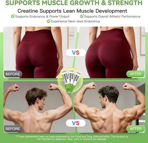 Miniatura 3 de Paquetes de viaje de polvo de monohidrato de creatina, 5000 mg de creatina pura micronizada para hombres y mujeres, crecimiento muscular y energía