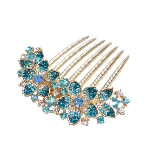Horquilla de mujer con diamantes de imitación y flores, también perfecta como regalo del Día de la Madre para mamá (Azul)