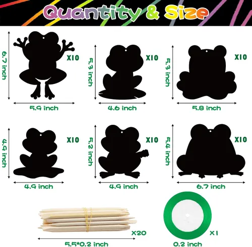 Miniatura 2 de HubirdSall 60 piezas de ranas funky Scratch Art para niños, primavera y verano, rana de color mágico, manualidades de Pascua, kit de adornos